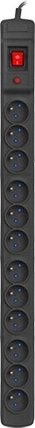 ARMAC M12/16A surge protection power strip for 19" rack, 1.5 m, black (12 sockets)