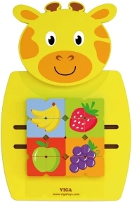 VIGA Montessori wooden manipulation board in the shape of a giraffe with FSC certificate