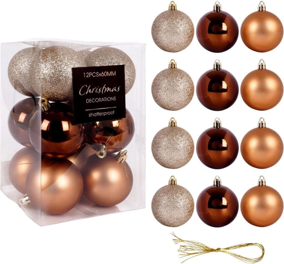 Palline natalizie infrangibili nei toni ambrati 6 cm - 12 pezzi
