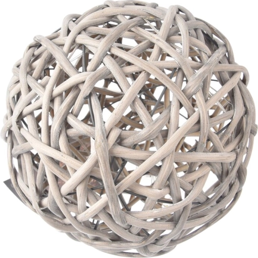 Boule lumineuse LED en rotin gris 20 cm avec minuterie