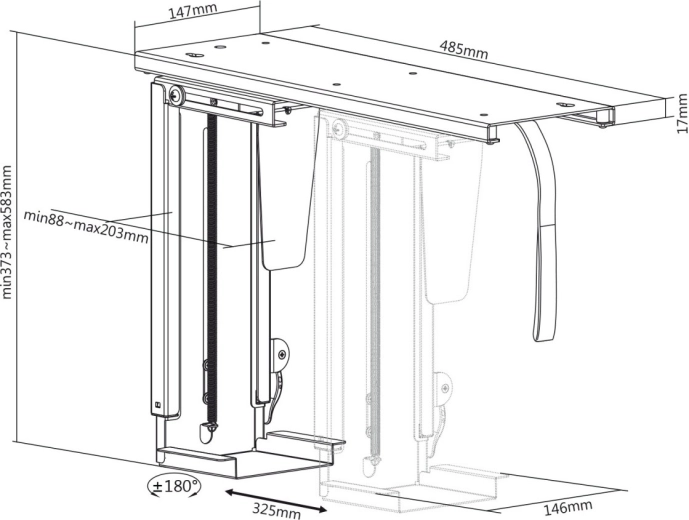 Nastavitelná výška a šířka pro většinu PC skříní