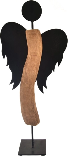 Ange en bois de manguier et métal noir Black, 65 cm