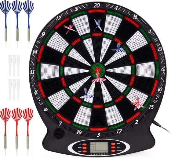 Elektronikus darts tábla LCD-kijelzővel, 38 cm, 18 játékkal és 6 darts nyíllal