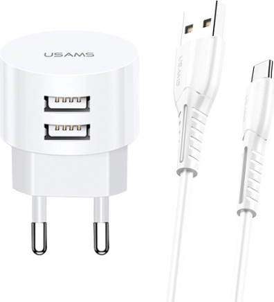 USAMS T20 Charger with USB-C cable 2xUSB 2.1A