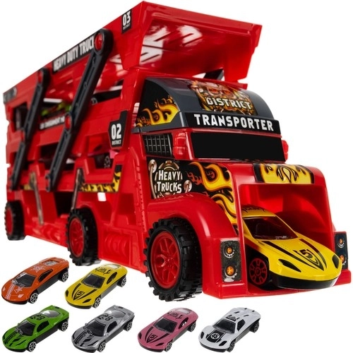 Autotransporter met lanceerder en 6 metalen autootjes