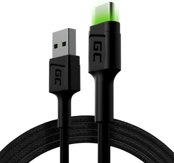 Kabel ładujący i danych USB-A do USB-C 120 cm z podświetleniem LED GREEN CELL Ray