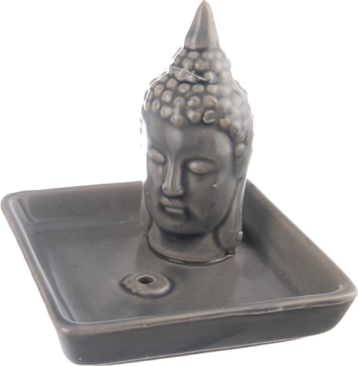 Keramický stojánek na vonné tyčinky Buddha šedý