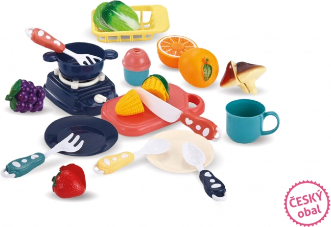 Keukenset in mandje voor kinderen – blauw