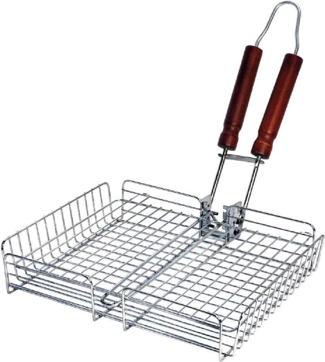 BBQ košara za roštilj s drvenom ručkom 32 × 26 cm