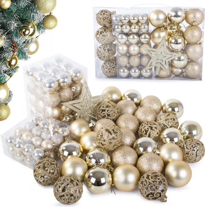 Set of 100 Christmas ornaments with golden stars