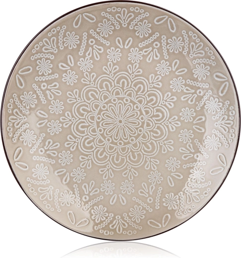 Shallow Ceramic Plate 27 cm Shape – Cream with Lace Decor