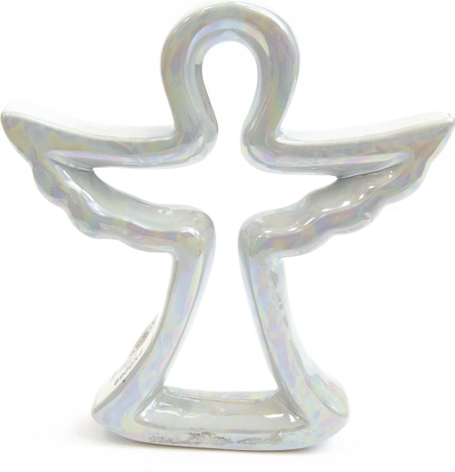Ceramic angel with green pearlescent effect 16 cm