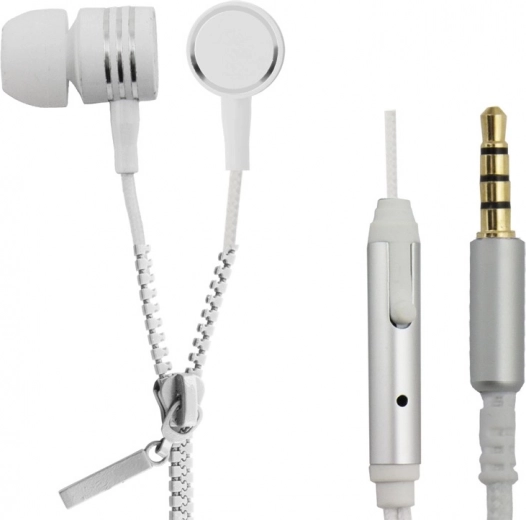 Zipper In-Ear Headphones with Microphone white