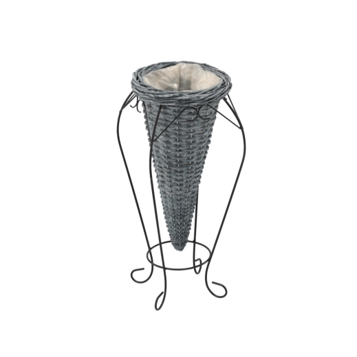 Cache-pot gris en osier sur pieds 20 × 54 cm