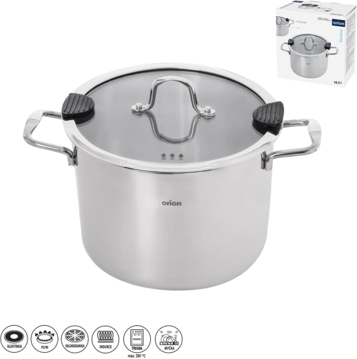 Orion marmite en inox Venice 10,5 l avec couvercle en verre
