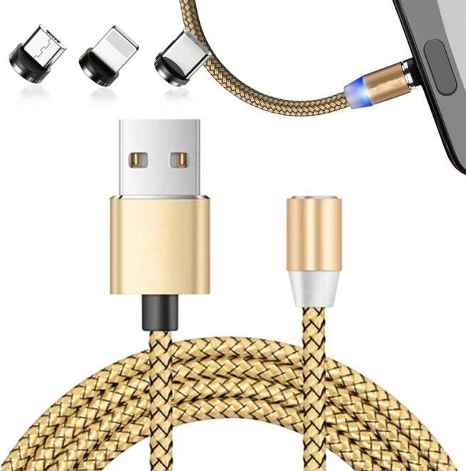 Magnetic charging cable 3-in-1 micro USB, Type-C and Lightning, 1m