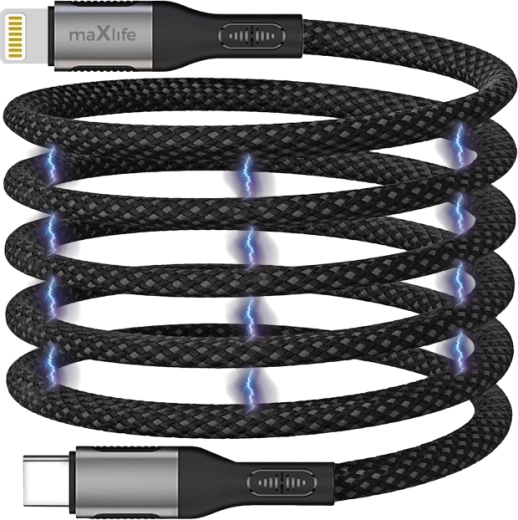 Cavo magnetico Maxlife USB-C – Lightning 1 m 27 W, in nylon, nero