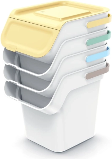 Stapelbare set van 4 afvalbakken voor gescheiden afval met koolstoffilter 4×20 l