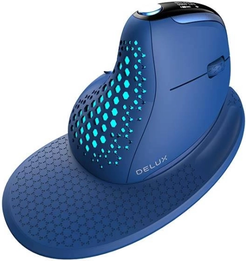 mouse verticale wireless DELUX M618XSD con OLED, BT + 2,4 GHz e RGB (blu)