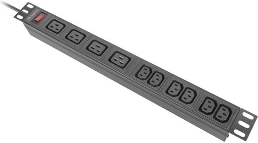 Lanberg rack power strip PDU 19" 1U 16 A, 4× C19 + 6× C13, 2 m input cable, black