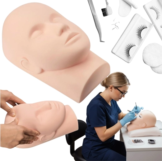 Training silicone head for eyelash extensions