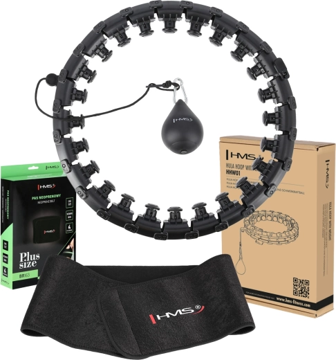 HMS HHW12 Plus smart massage hula hoop with adjustable ring and BR163 belt – black
