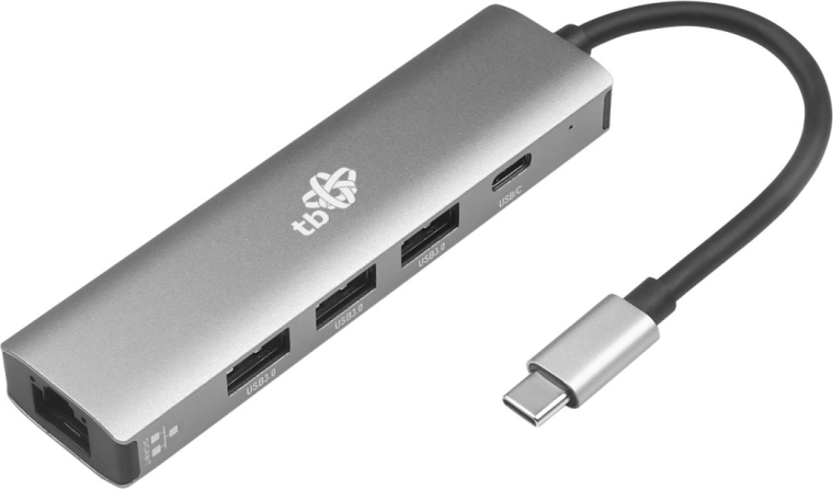 Adattatore hub USB‑C 5 in 1 con Ethernet (RJ45), 3× USB 3.0 e USB‑C PD 100 W