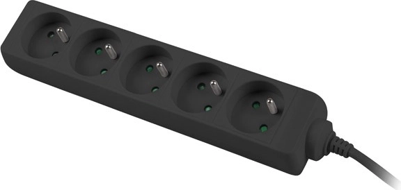 Extension cord 1.5 m, black, 5 sockets