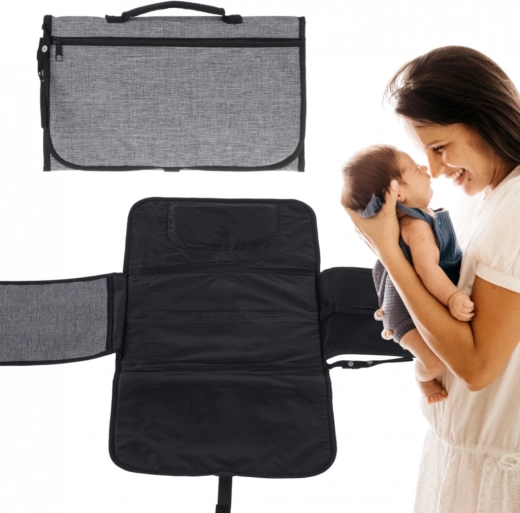 Travel changing pad with foldable bag – gray