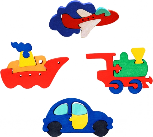 Set di puzzle ad incastro in legno con mezzi di trasporto