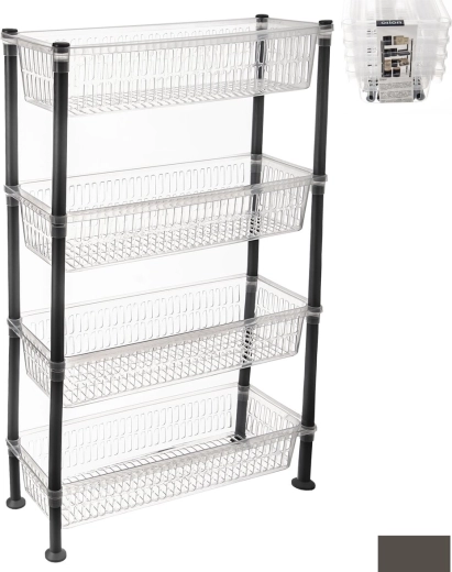Scaffale slim in plastica, 4 ripiani, trasparente