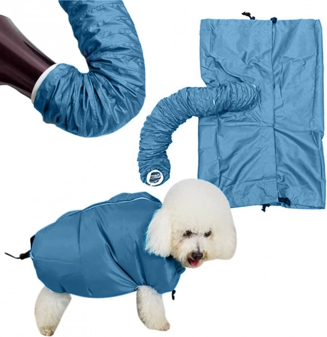 Dog drying jacket with hose for hairdryer