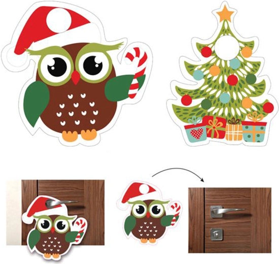 Christmas door hanger with owl motif, 2 pcs, paper