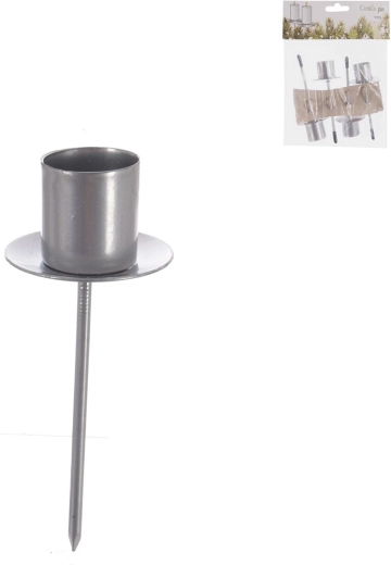 Silver metal candle spike holder 11 cm, 4 pcs