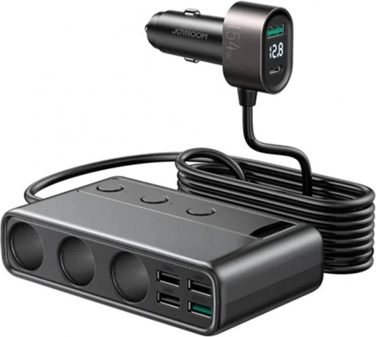 Multi-port car adapter charger JOYROOM with USB and USB‑C fast charging (black)