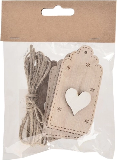 Wooden heart-shaped name tags, brown-white, set of 4