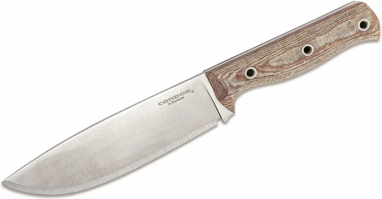 Udendørskniv Condor Low Drag, 16,7 cm, satinblad, brun Micarta, læderskede