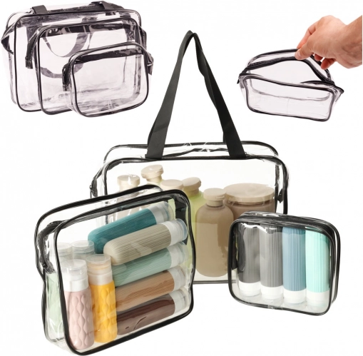 Transparent travel toiletry bags – set of 3 pcs