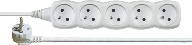 Extension Cord with 5 Sockets, 3 m, White