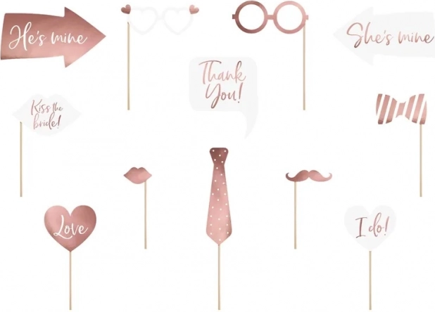 Accessoires photo de mariage blanc et rose – lot de 12 pièces