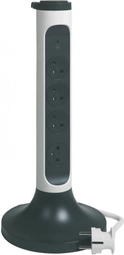 Vertical rotating extension lead, 4 sockets with surge protection, 2 m, white/graphite