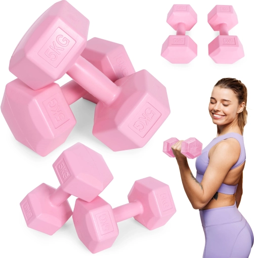 Set of Hex Dumbbells 2×5 kg, Pink – ModernHome