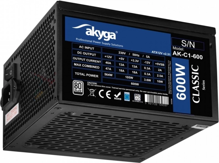 Akyga AK-C1-600 alimentatore ATX 600 W Classic con certificazione 80 PLUS