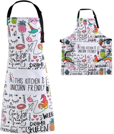 Kitchen apron with unicorns in a tube