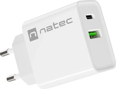Wall Charger NATEC Ribera 20W, 1× USB‑C + 1× USB‑A, white