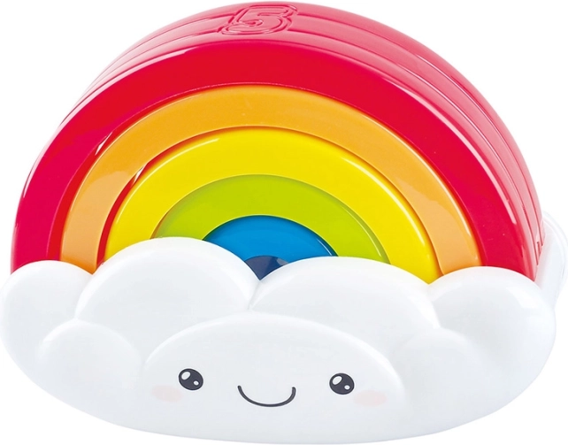 rainbow stacking toy with a smiling cloud