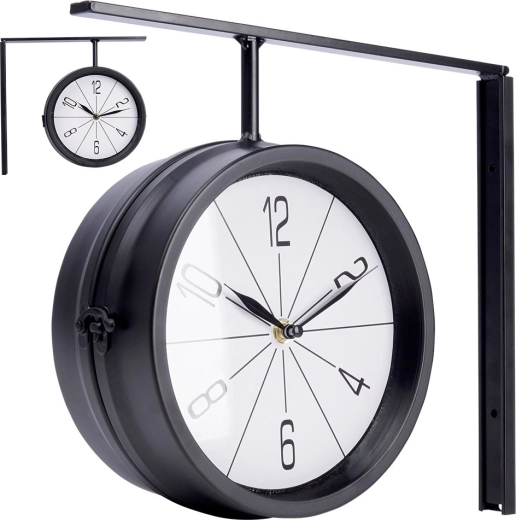 Metal dobbelt-sidet vægur 30,5 × 9,5 × 28 cm, sort