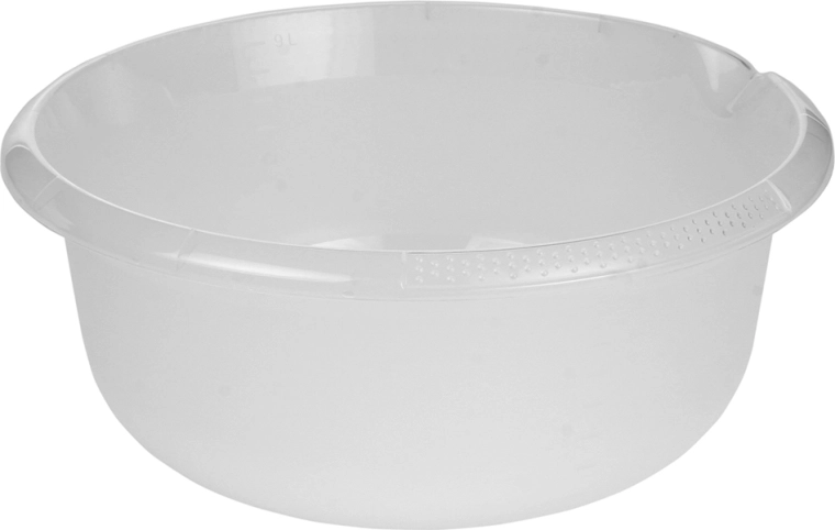 Transparente runde Schüssel mit Ausgießer 36 cm, 9 l