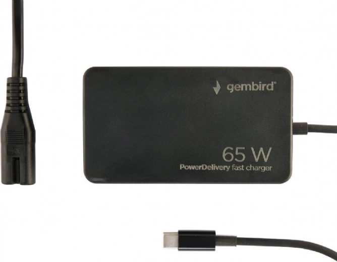 universal USB‑C charger 65 W with fast charging, black