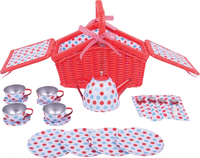 Set da tè con motivo a pois nel cestino da picnic